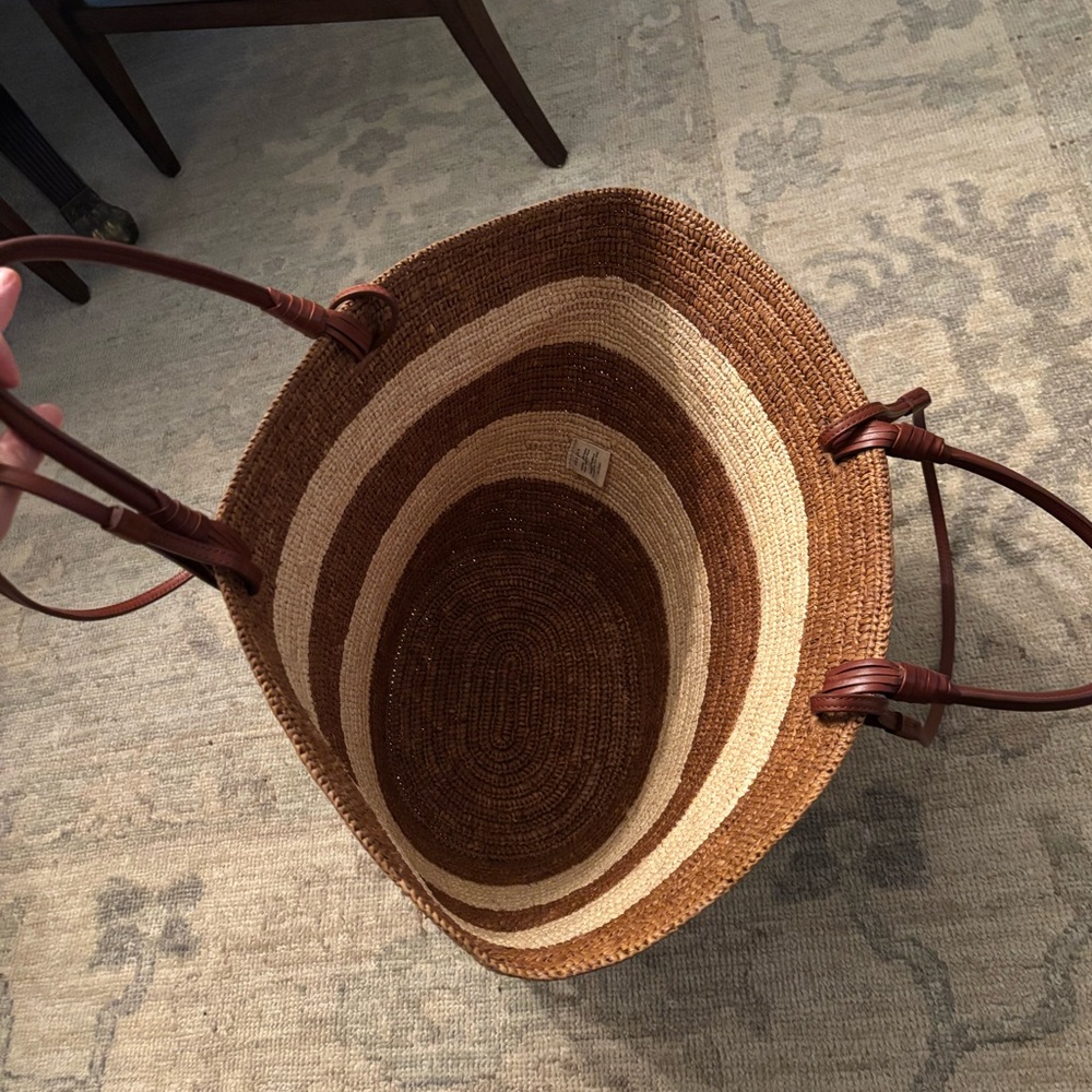Sezane Raffia Striped Tote - Brown and Tan - Picture 9 of 10